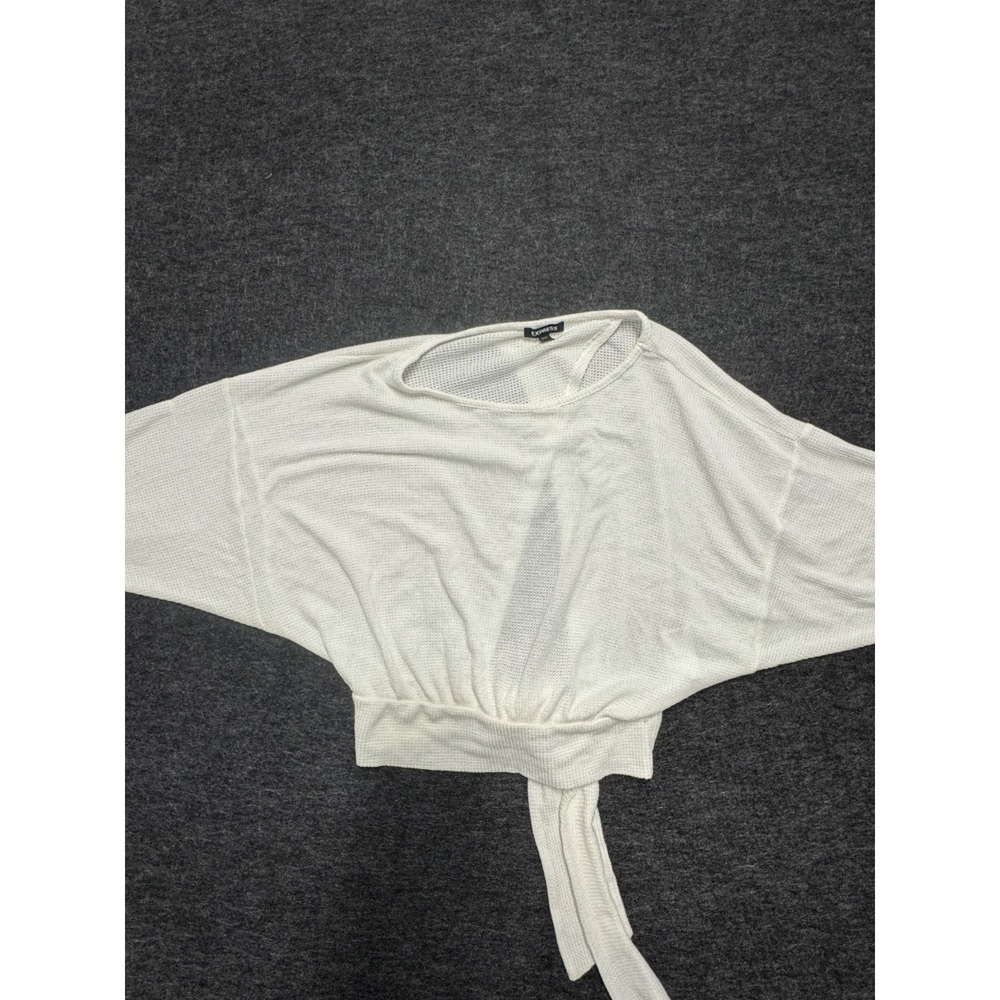 Express Blouse Top Womens M White Waffle Knit Dolman Sleeve Cross Back Keyhole